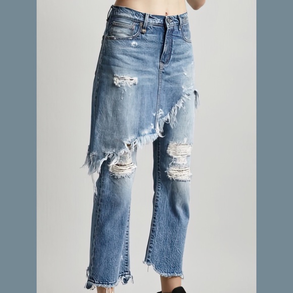 R13 Double Classic Shredded Jasper Skirt Jeans Blue Size 25 - Picture 5 of 12